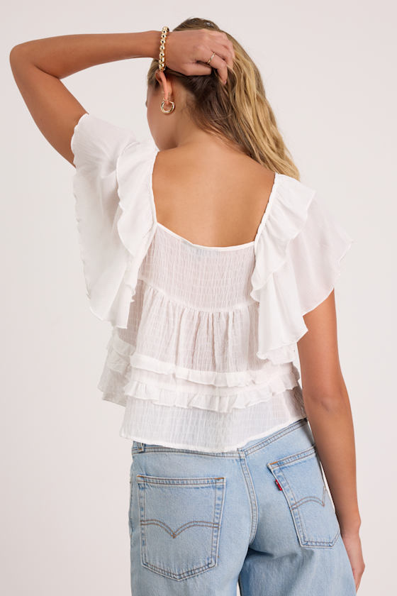 White Ruffled Top - Short Sleeve Top - Ruffled Blouse - Cute Top - Image 3