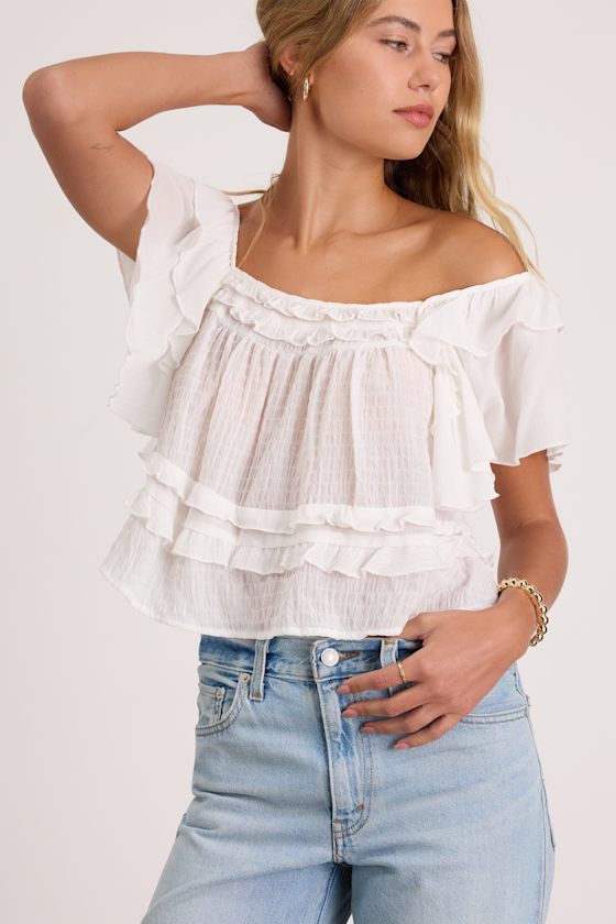 White Ruffled Top - Short Sleeve Top - Ruffled Blouse - Cute Top - Image 5