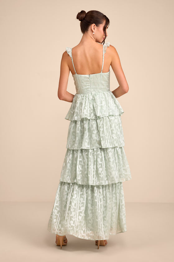 Sage Green Floral Dress - Bustier Maxi Dress - Tiered Dress - Image 3
