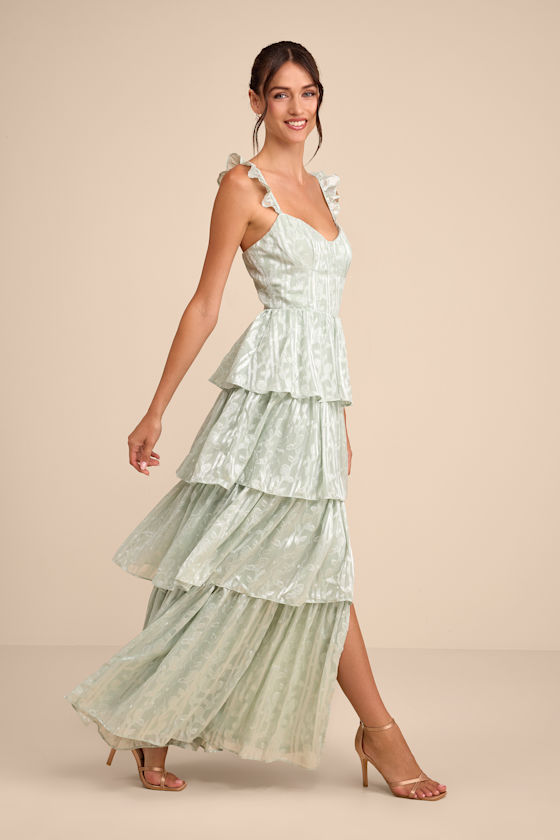 Sage Green Floral Dress - Bustier Maxi Dress - Tiered Dress - Image 4