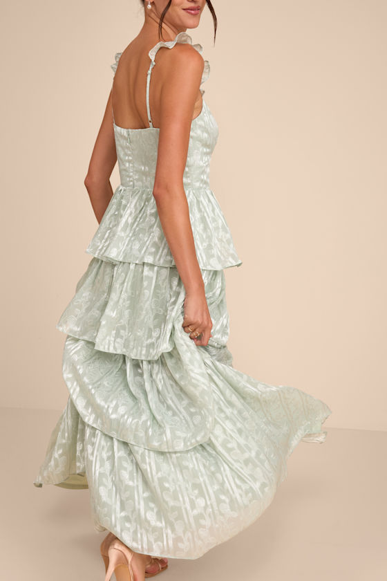 Sage Green Floral Dress - Bustier Maxi Dress - Tiered Dress - Image 5