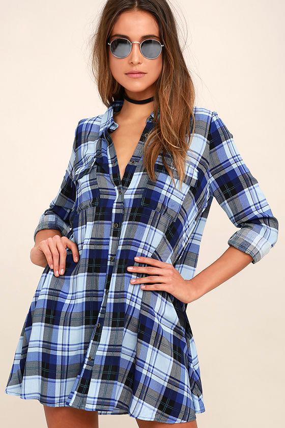 blue and black plaid dress