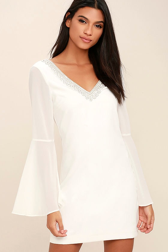 bell sleeve dress white