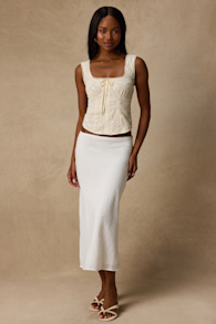 Pleasant Poise White High-Rise A-Line Midi Skirt 2
