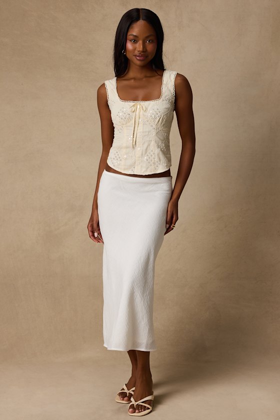 Pleasant Poise White High-Rise A-Line Midi Skirt 2