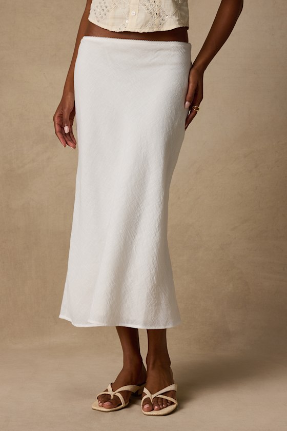 Pleasant Poise White High-Rise A-Line Midi Skirt 3