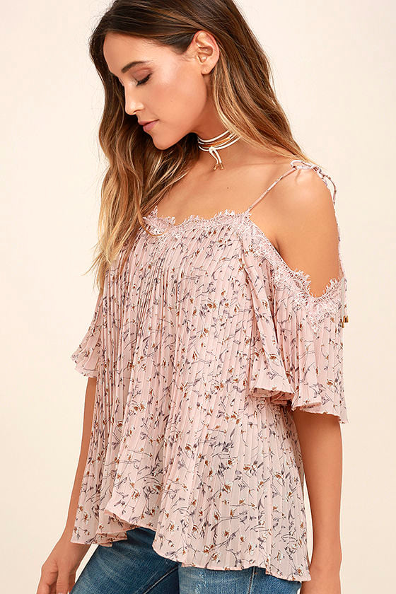 Lovely Blush Pink Top - Floral Print Top - Off-the-Shoulder Top - $63. ...