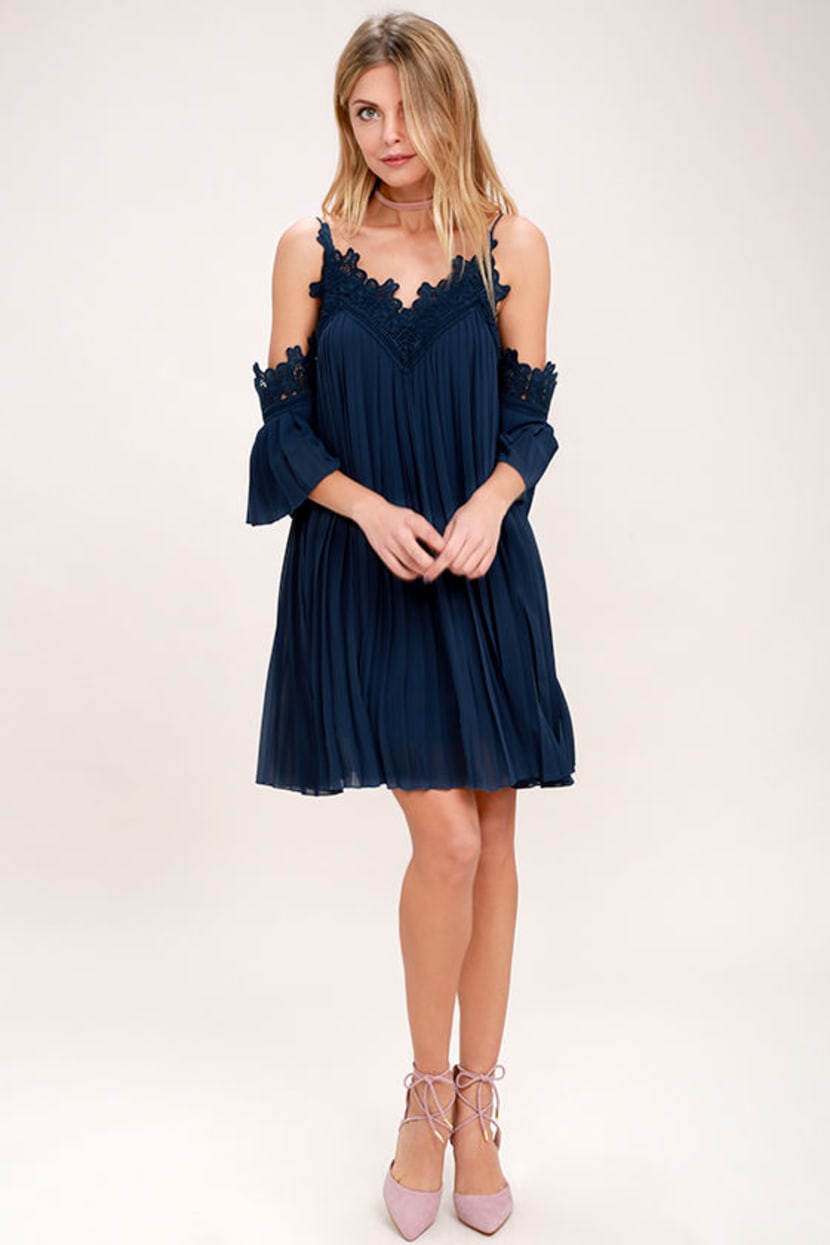 Lovely Navy Blue Dress - Off-The-Shoulder Dress - - $68.00 - Lulus