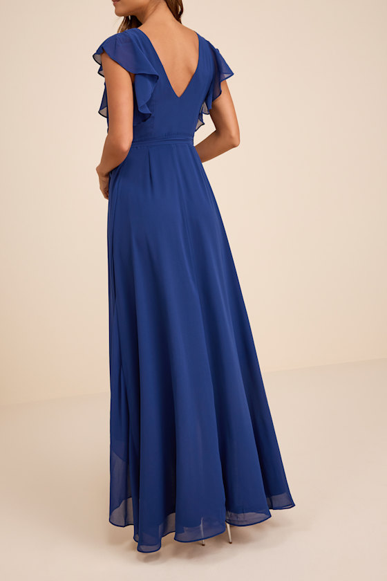 Ravishing Charm Dark Blue Ruffled Wrap High-Low Maxi Dress - thumbnail 3