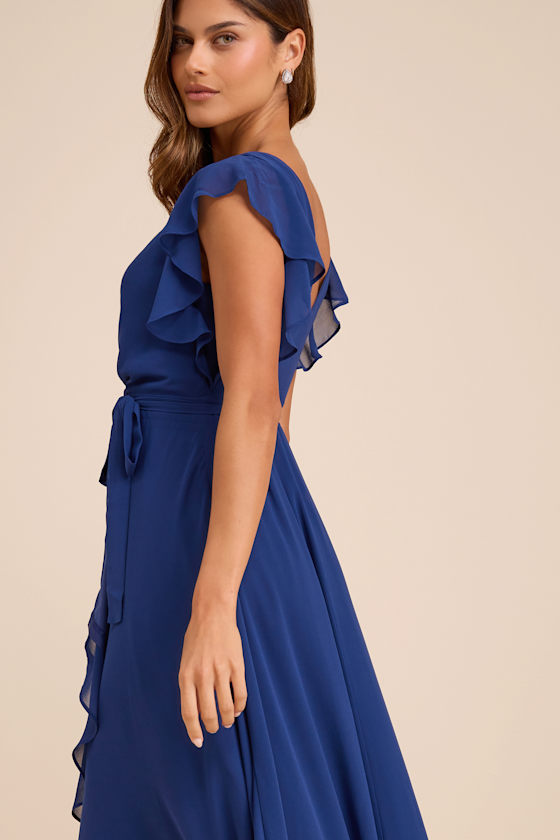 Ravishing Charm Dark Blue Ruffled Wrap High-Low Maxi Dress - thumbnail 5
