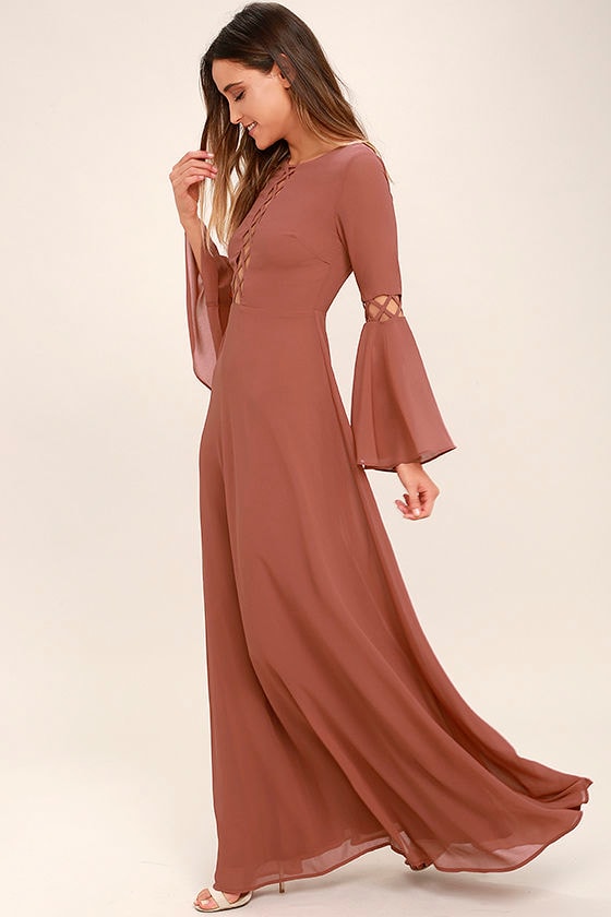 Now is the Time Rusty Rose Long Sleeve Maxi Dress