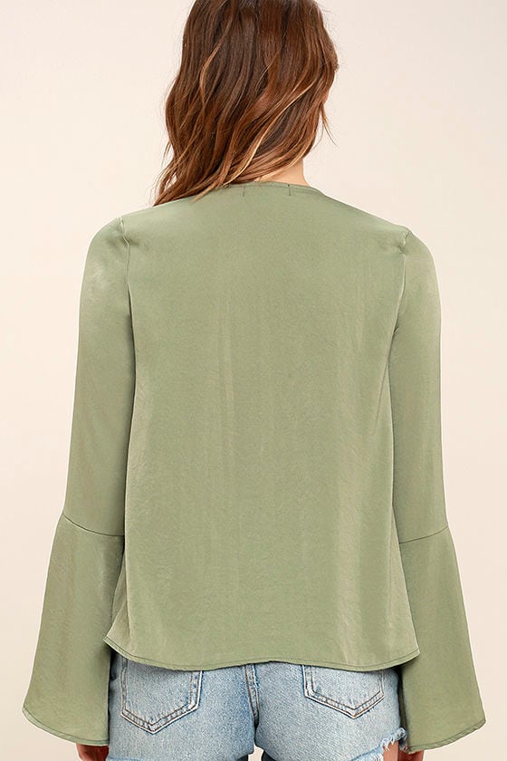 satin sage green top