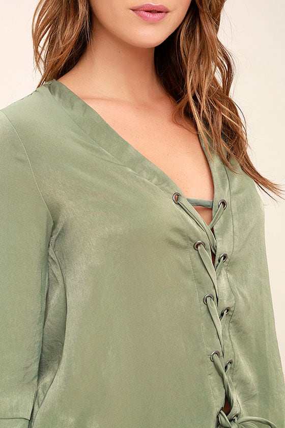 satin sage green top