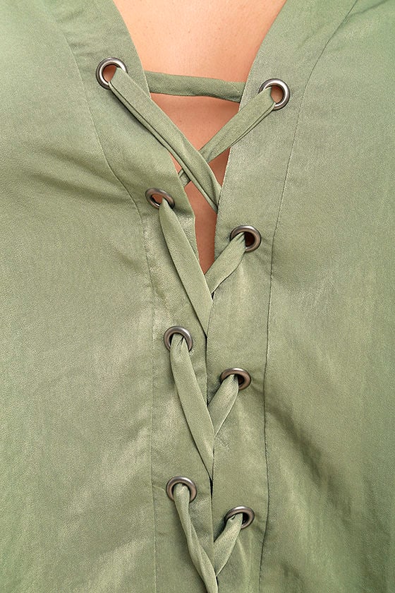 satin sage green top