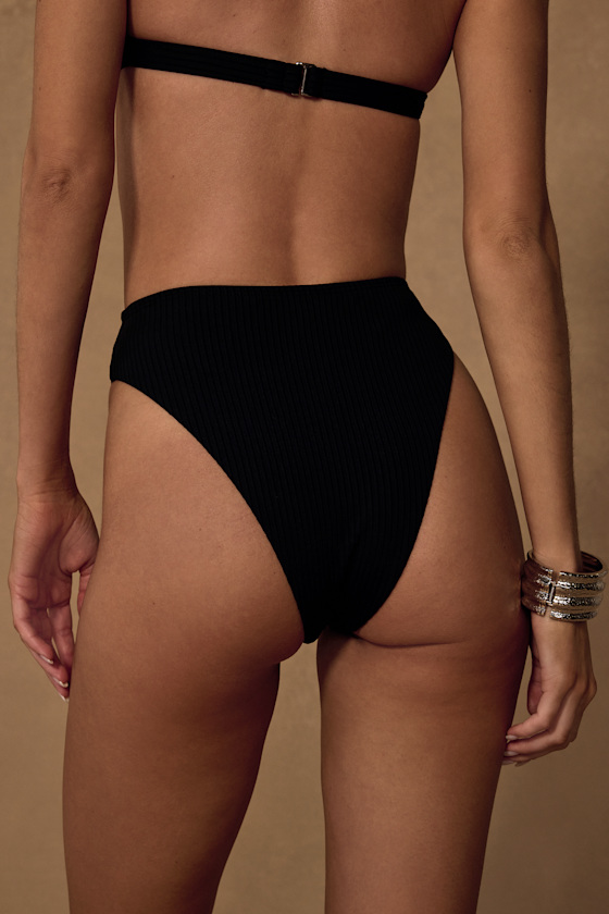 Set for Vacay Black Ribbed High-Waisted Bikini Bottoms - thumbnail 3