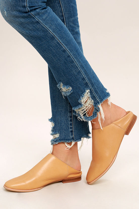 Chinese Laundry Owen Flats Tan Leather Mules Step Back Flats Owen Babouches 90.00 Lulus