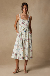 Sunny Posture Ivory Floral Sleeveless Midi Dress 2