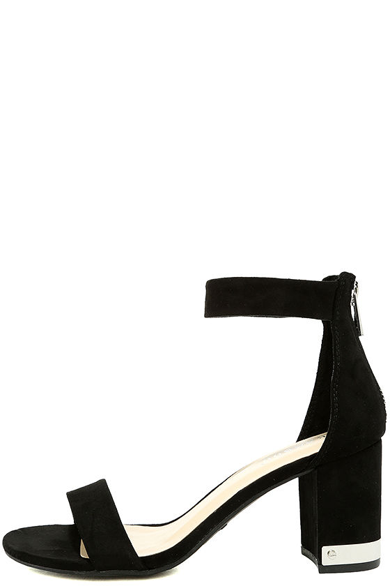 Chic Black Heels - Ankle Strap Heels - Block Heels - Vegan Suede Heels ...