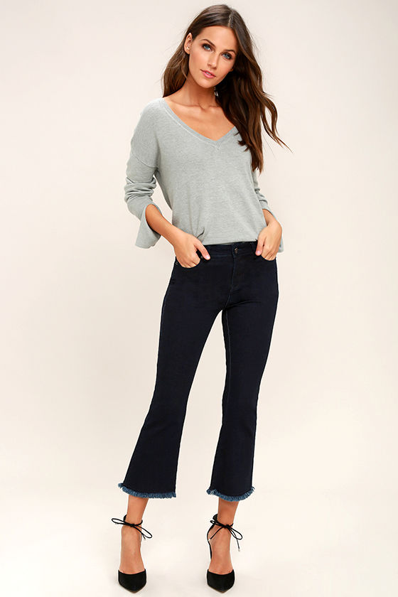 Much To My Delight Dark Wash Cropped Flare Jeans