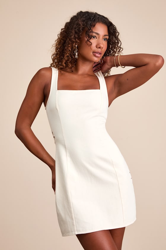 Daytime Delights Cream Cotton Twill Cutout Flower Mini Dress 2