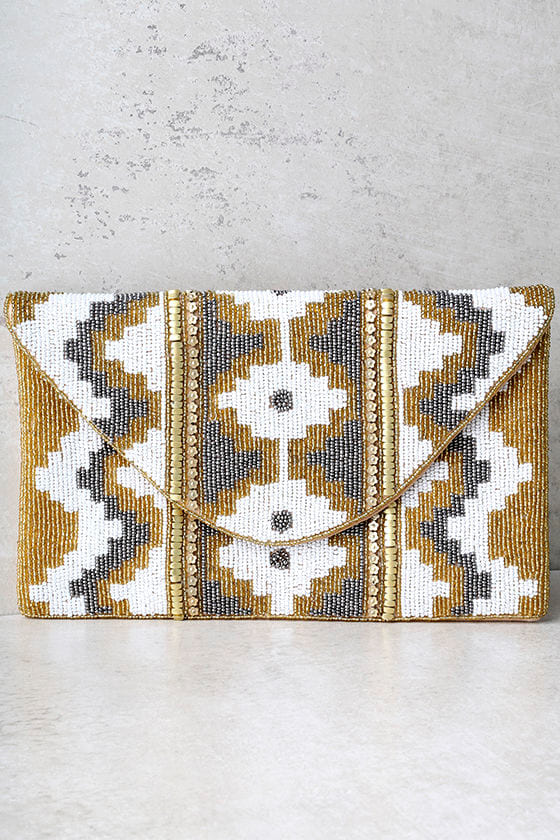Treasured Possession Gold Beaded Clutch