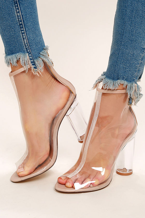 lace up zipper back transparent heels