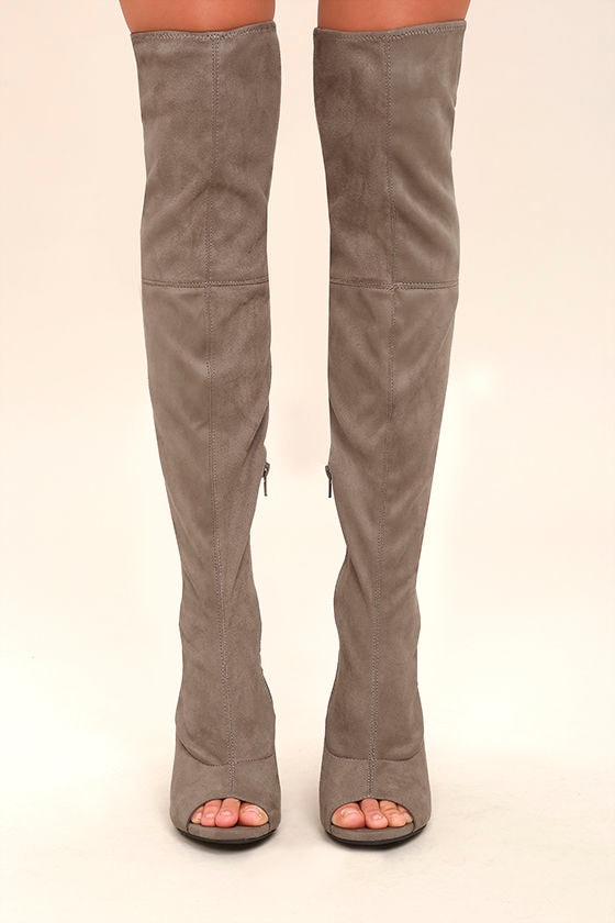 Ingrid Taupe Suede Peep-Toe Over the Knee Boots