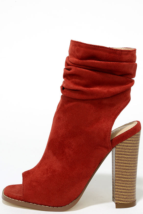 Only the Latest Cinnamon Suede Peep-Toe Booties