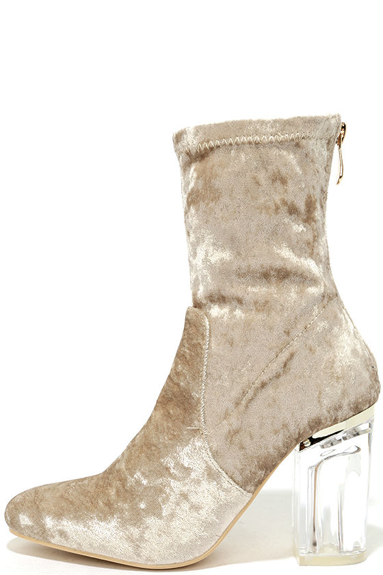 Fabianna Grey Velvet Lucite Mid-Calf Boots