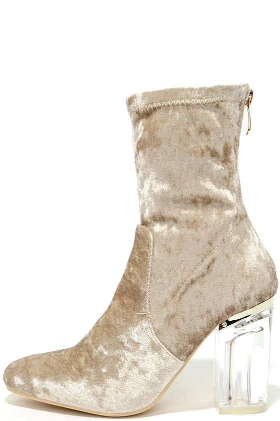 Fabianna Grey Velvet Lucite Mid-Calf Boots 2
