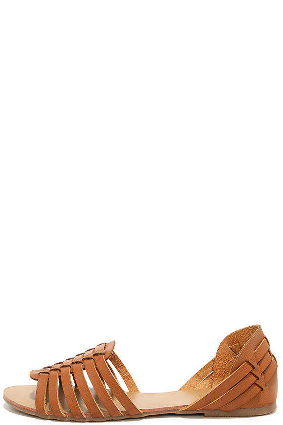 Ilana Tan Leather Huarache Flats 1