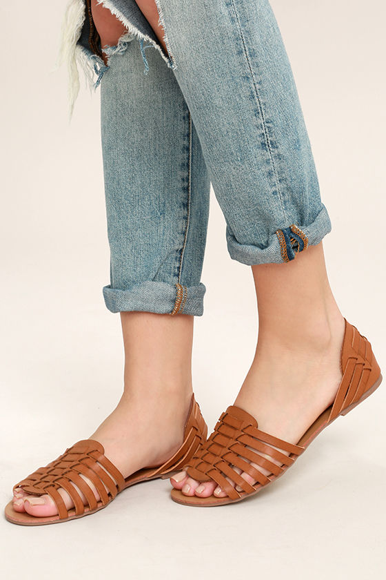 Ilana Tan Leather Huarache Flats 2