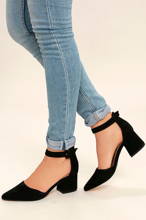 Steve Madden Dainna Heels - Black Suede Leather Heels - Ankle Strap ...