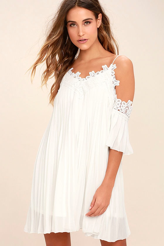 off shoulder lace dress white
