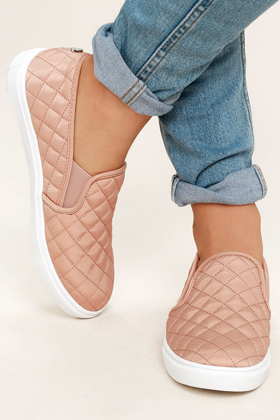 pink quilted slip on shoes