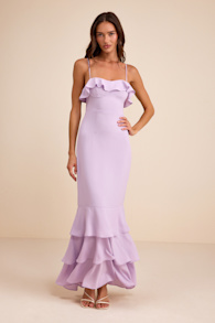 Lively Evenings Lavender Sleeveless Tiered Maxi Dress 2