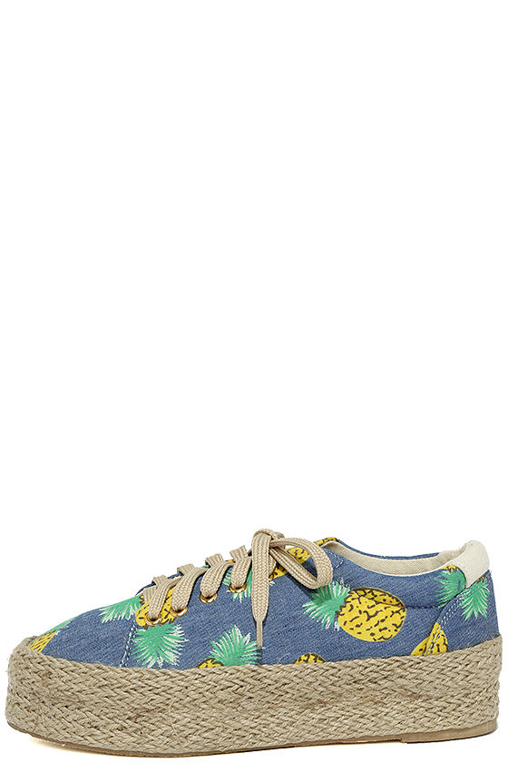 Blue Tropical Hawaiian Pineapple Print Canvas Shoes main image 1
