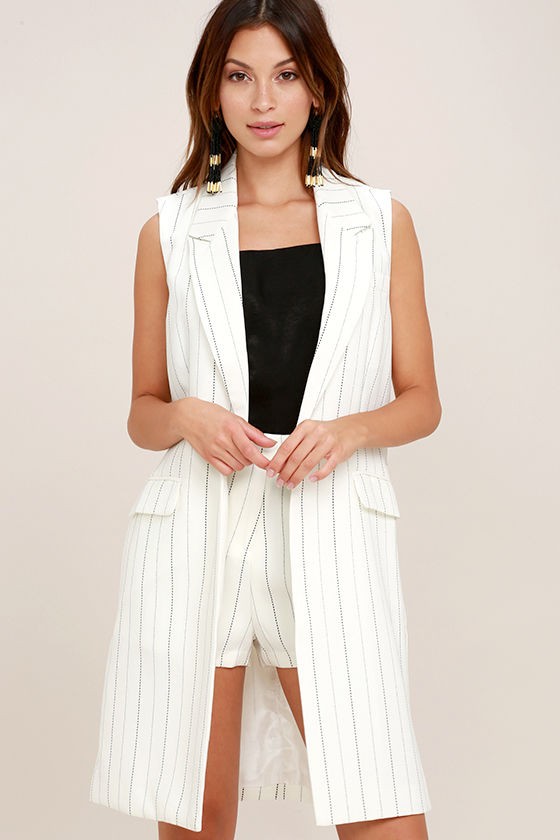Southern Glamour Black and White Striped Vest 1