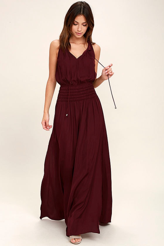 Lovely Burgundy Maxi Dress - Sleeveless Maxi Dress - Satin Maxi Dress ...