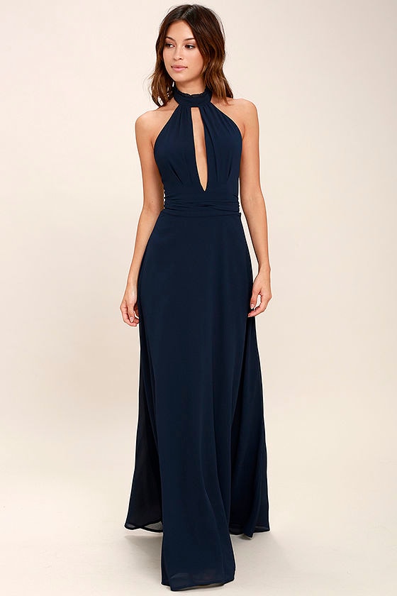 navy backless maxi dress