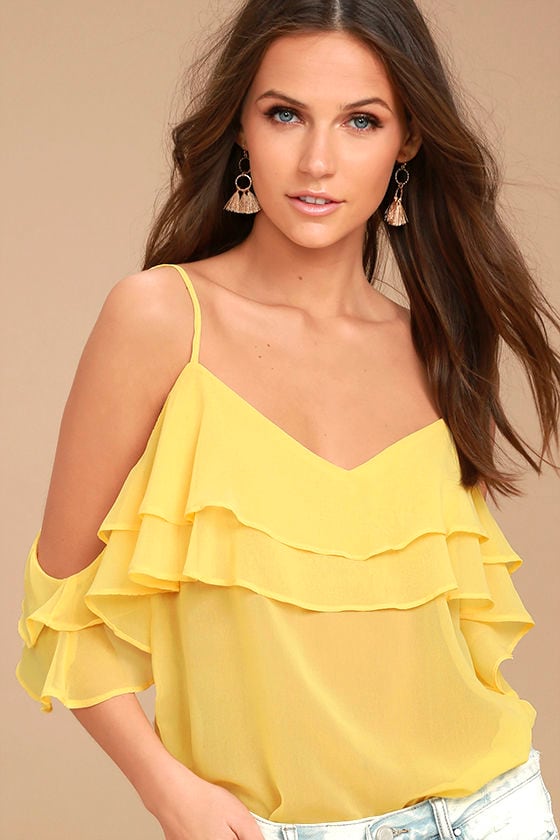 Feeling Sentimental Yellow Off-the-Shoulder Top