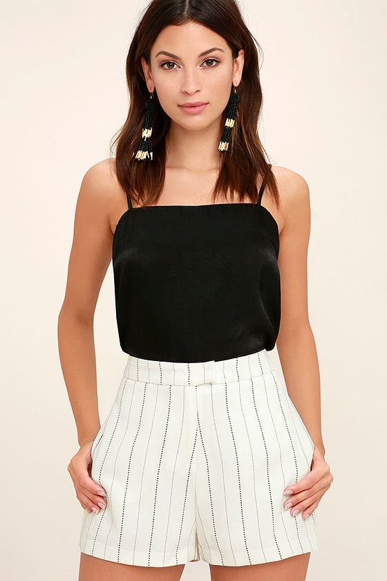 Sign on the Dotted Line Black and White Striped Shorts 2