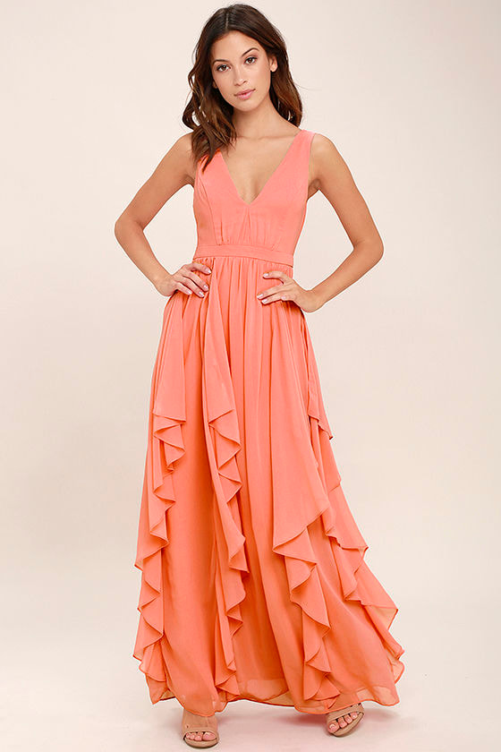 Lovely Coral Pink Dress - Maxi Dress - Bridesmaid Dress - $92.00 - Lulus