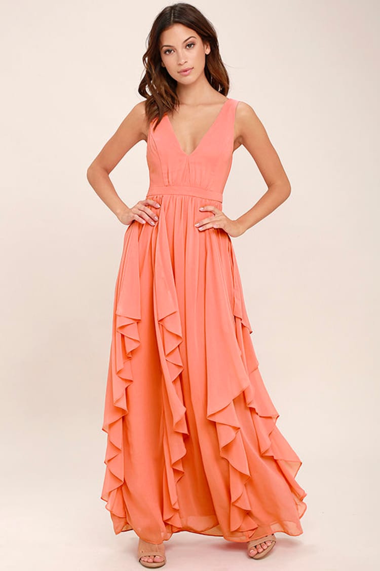 deep purple formal dresses La Femme Strappy-Back Light Coral Pink Long Prom Dress main image 0