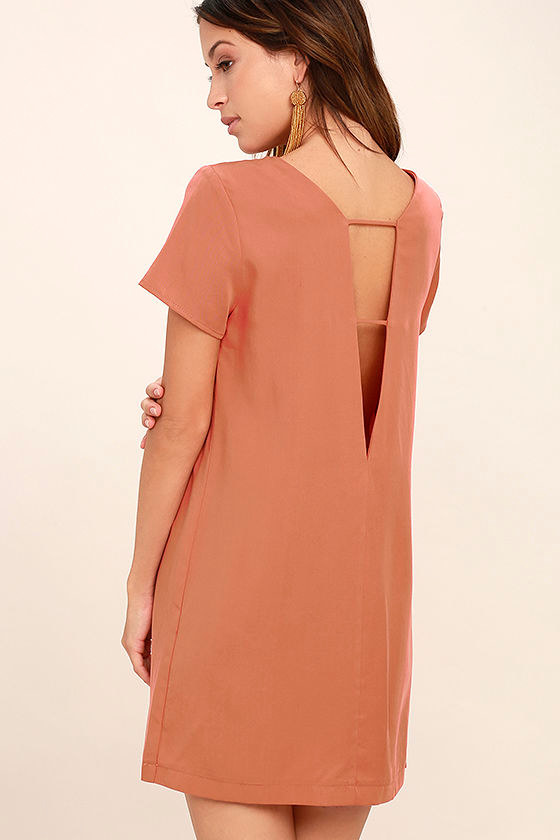 Chic Terra Cotta Dress Shift Dress Short Sleeve Dress 49.00 Lulus