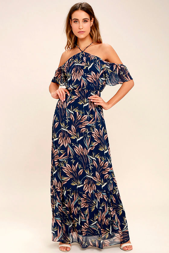 Trip to Paradise Navy Blue Floral Print Maxi Dress