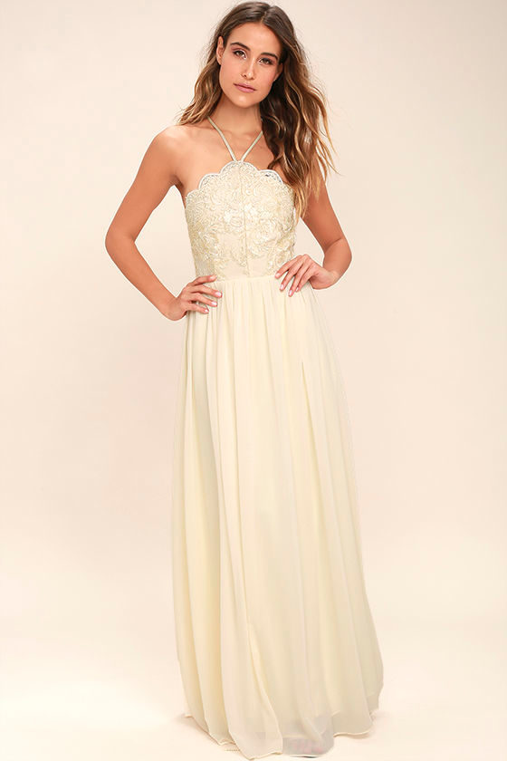 Stroll the Esplanade Cream Embroidered Maxi Dress 1