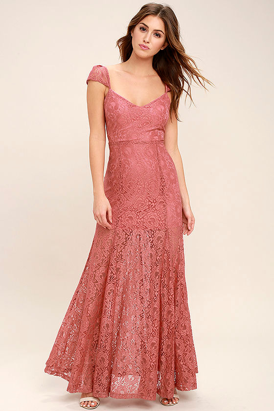 Evening Dreaming Rusty Rose Lace Maxi Dress