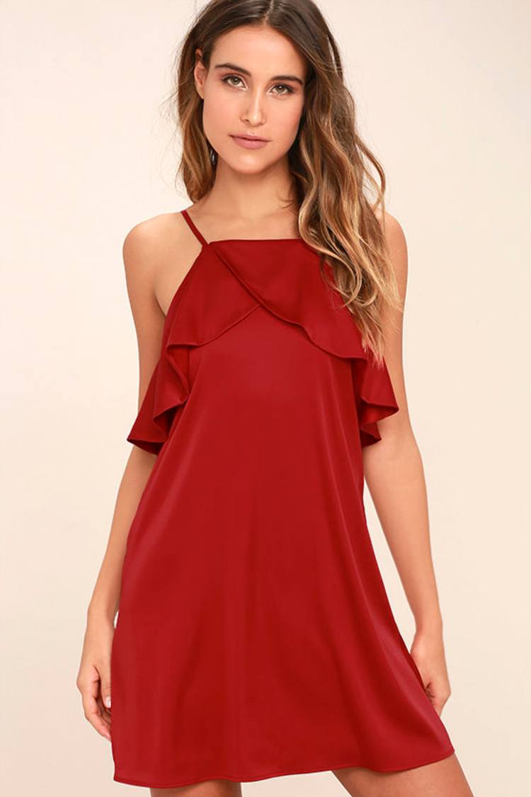 strapless open back dress Red Satin Slip Dress main image 1