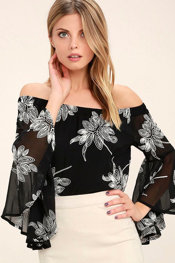 All I Want is You Black and White Off-the-Shoulder Top 1